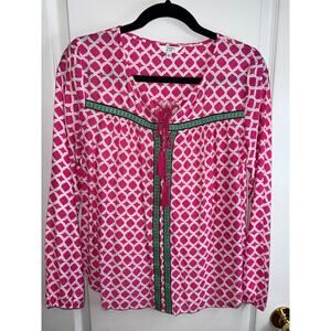 Swim Cover Up Top  Crown & Ivy Pink White Green Top Size XS
